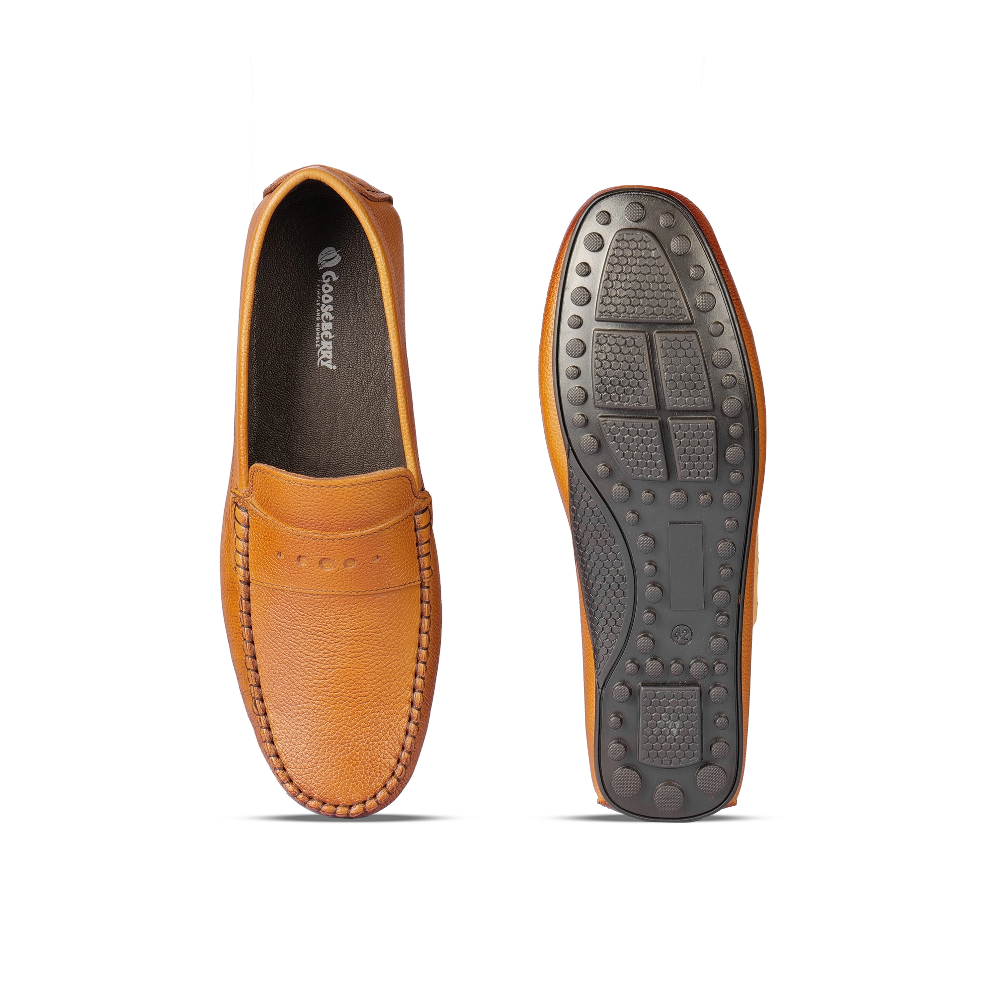 Gooseberry G9666 leather loafer tan rubber driving sole grip pattern